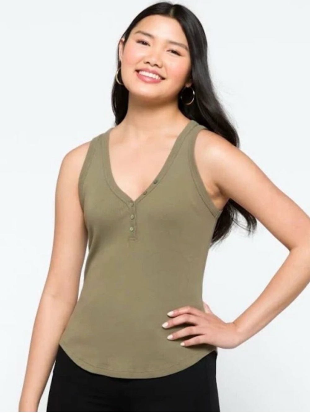 Michael Stars Luna Sleeveless Henley Olive Tank Top - NWOT